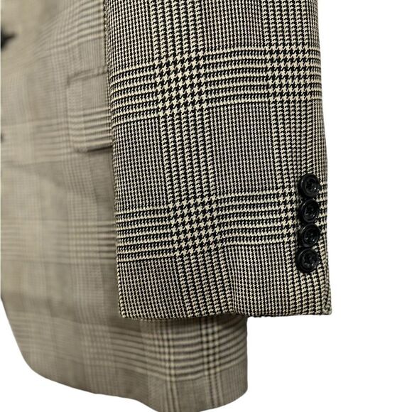 Hickey Freeman Newman Marcus men blazer sport coat houndstooth beige/black 40R - Picture 4 of 7